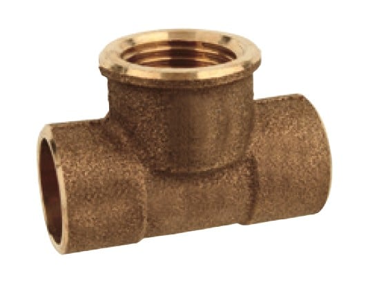 Kirchhoff Rood messing T overgangsstuk blank 22 mm x 1 2"ER x 22 mm 2 sockets (4130g) 989058055