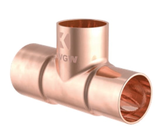 Kirchhoff Koperen verloopstuk T-stuk blank 18 mm x 15 mm x 18 mm 3 sockets (5130) 989272017