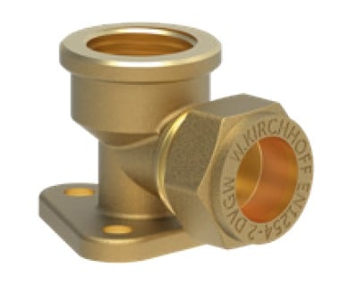 Kirchhoff Messing hoek muurplaat blank 18 mm x 1 2"IT klemfitting voor koperen buis 989458317