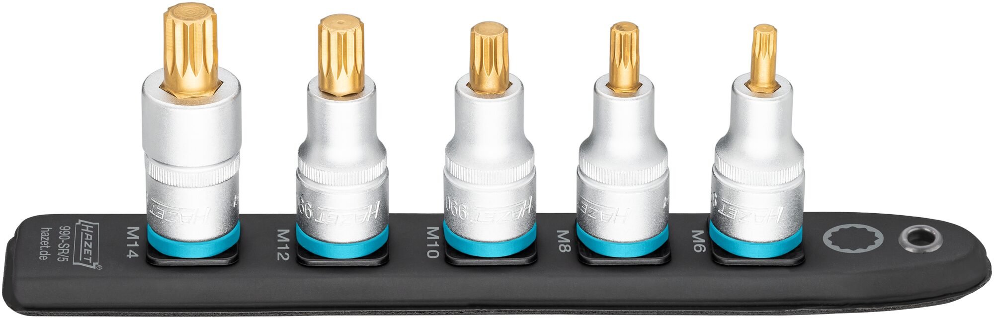 HAZET SmartRail · Flexibele kunststof opsteekstrip 990-SR/5 · 1/2 inch (12,5 mm) vierkant hol · Binnenveeltandprofiel XZN · 5-delig · M6 · M8 · M10 ·