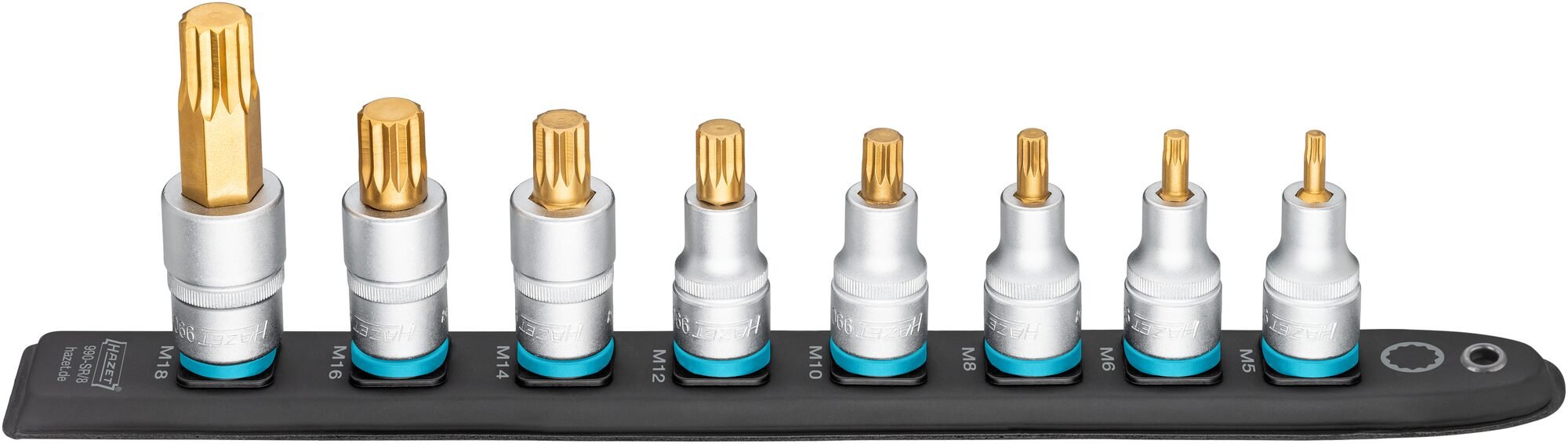 HAZET SmartRail · Flexibele kunststof opsteekstrip 990-SR/8 · 1/2 inch (12,5 mm) vierkant hol · Binnenveeltandprofiel XZN · 8-delig · M5 · M6 · M8 ·