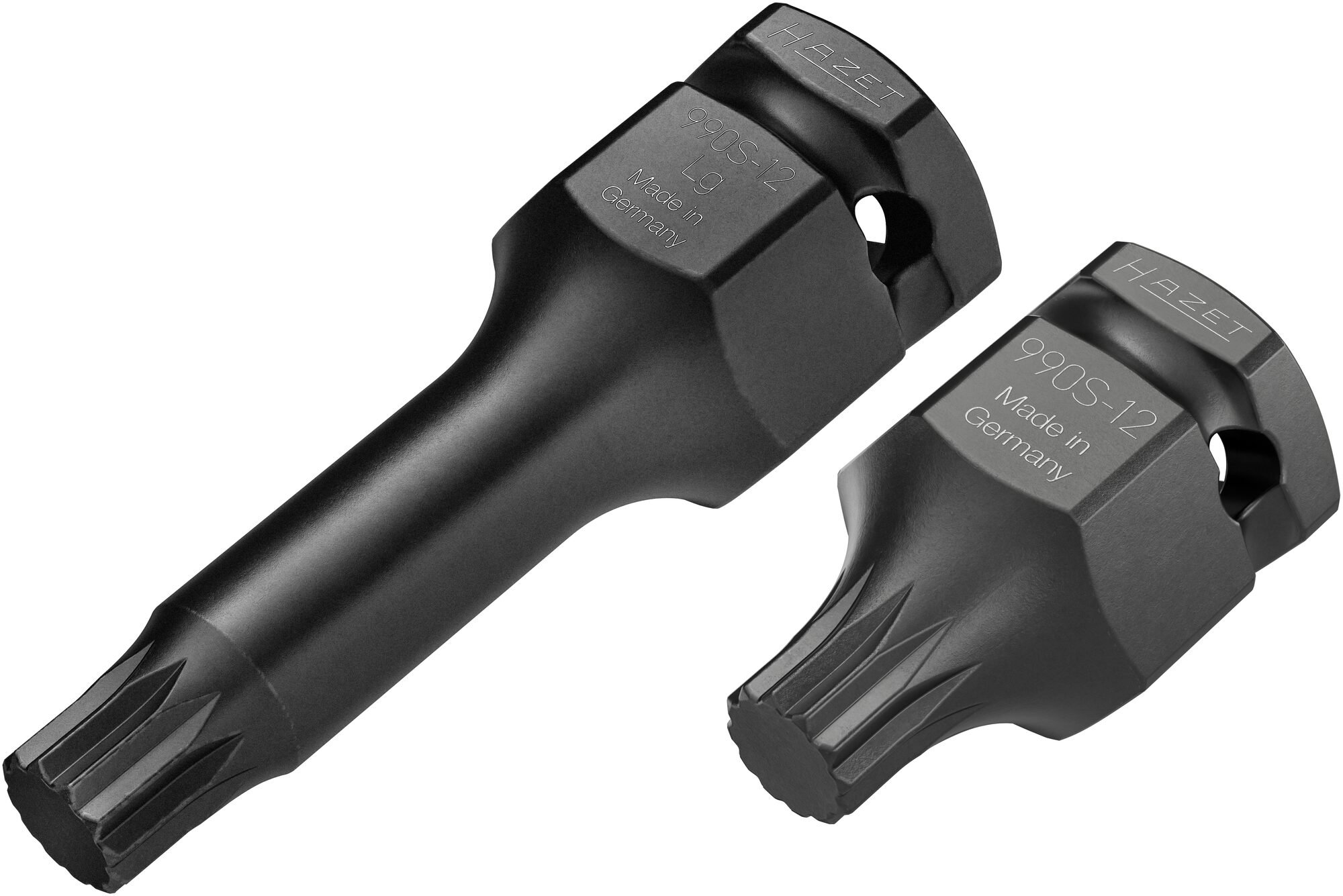 HAZET Krachtdopsleutelbitset 990S-12/2 · 3/4 inch (20 mm) vierkant hol, 1/2 inch (12,5 mm) vierkant hol, 24 mm buitenzeskant · Binnenveeltandprofiel