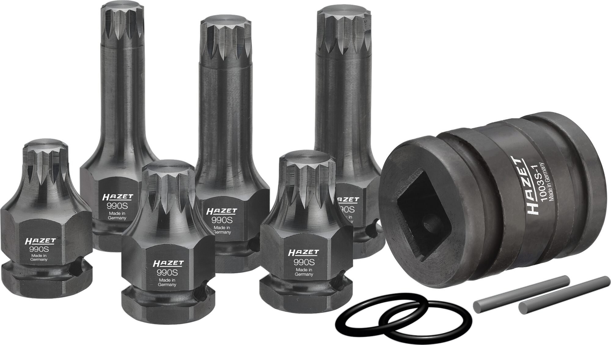 HAZET Krachtdopsleutelbitset 990S/11 · 3/4 inch (20 mm) vierkant hol, 1/2 inch (12,5 mm) vierkant hol, 24 mm buitenzeskant · Binnenveeltandprofiel XZN