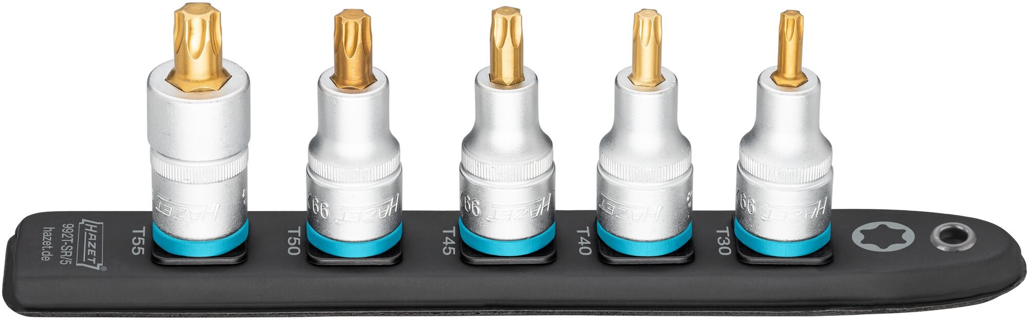 HAZET SmartRail · Flexibele kunststof opsteekstrip 992T-SR/5 · 1/2 inch (12,5 mm) vierkant hol · Binnen-TORX®-profiel · 5-delig · T30 · T40 · T45 ·