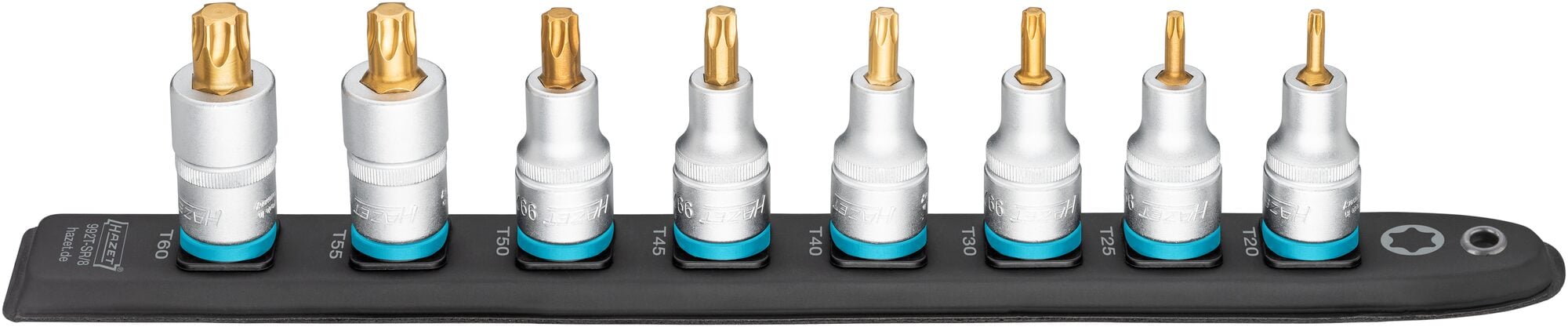 HAZET SmartRail · Flexibele kunststof opsteekstrip 992T-SR/8 · 1/2 inch (12,5 mm) vierkant hol · Binnen-TORX®-profiel · 8-delig · T20 · T25 · T30 ·