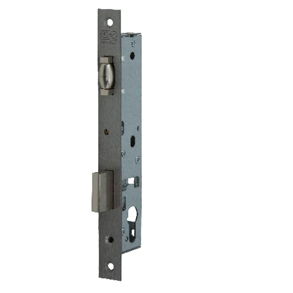 Nemef 9680 Rolschootdeurslot | DM40mm | voorplaat RVS 24x245mm rechthoekig | zamac vernikkelde rol- en nachtschoot | DR 1+2+3+4 - 9968407000