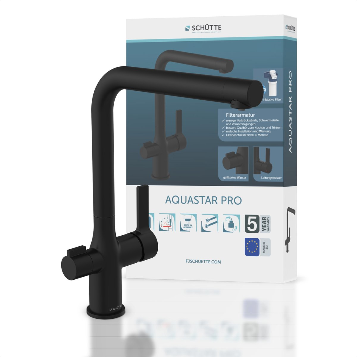 Schutte AQUASTAR PRO drinkwater keukenkraan met filtersysteem | Mat Zwart - 99860