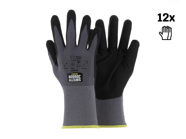 Safety Jogger Veiligheidshandschoenen met maximale beweeglijkheid | 12 Stuks | Zwart | Maat 10 - ALLF06010
