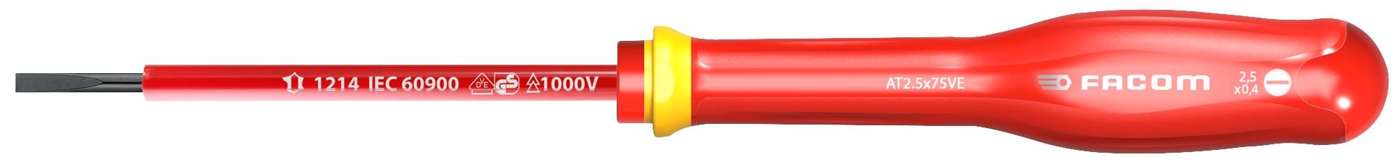 Facom Schroevendraaier Protwist Sleuf 2.5X75 Geïsoleerd 1000V - AT2.5X75VE - AT2.5X75VE