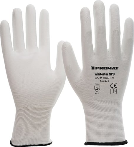 Promat Handschoen | Whitestar NPU | maat 10 (XXL) wit | EN 388 PBM-categorie II | EN 388 - 4000371600 4000371600