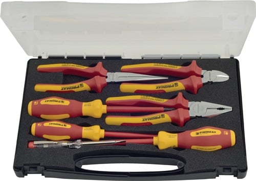 Promat Set tangen/gereedschap | 7-delig | meercomponentenhulzen | kunststof koffer VDE - 4000810027 4000810027