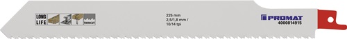 Promat Reciprozaagblad | lengte 225 mm breedte 25 mm | tandverdeling TPI 10/14 2,5/1,8 mm | gefreesd, getordeerd | 5 stuks / kaart - 4000814915