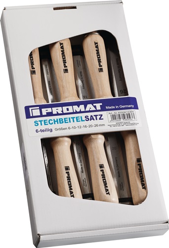 Promat Steekbeitelset | 6,10,12,16,20,26 mm | heft van wit beukenhout Ulm vorm | 6-delig | doos - 4000815305 4000815305