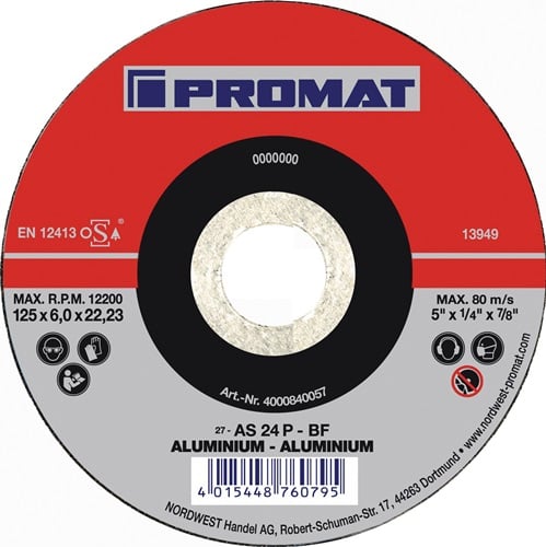 Promat Afbraamschijf | D125xS6mm | gebogen aluminium | gat 22,23 mm - 4000840057 4000840057