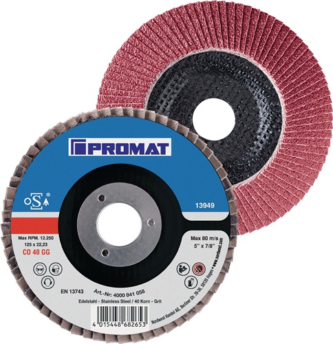 Promat Lamellenslijpschijf | d. 125 mm korreling 60 conisch | RVS keramische korrel Co - 4000841059 