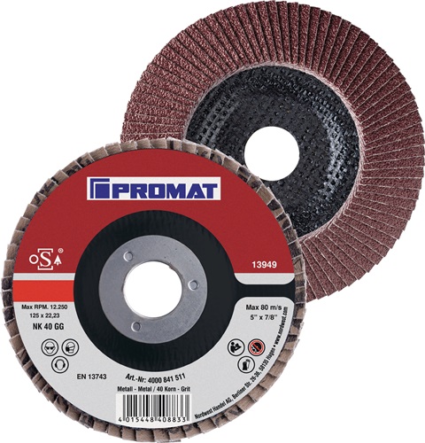 Promat/Tecwerk Lamellenslijpschijf | d. 125 mm korreling 40 conisch | staal/hout normale korund - 4000841511