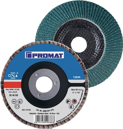 Promat Lamellenslijpschijf | d. 180 mm korreling 80 conisch | RVS zirkoniumkorund - 4000841528 4000841528
