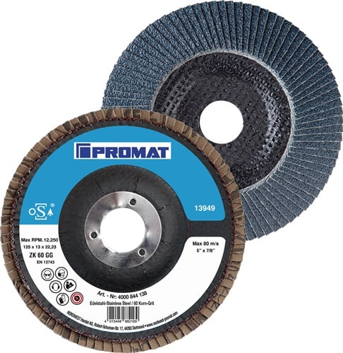 Promat Lamellenslijpschijf | Action | d. 125 mm | korreling 40 | conisch | RVS | zirkoniumkorund PR - 4000844137 4000844137