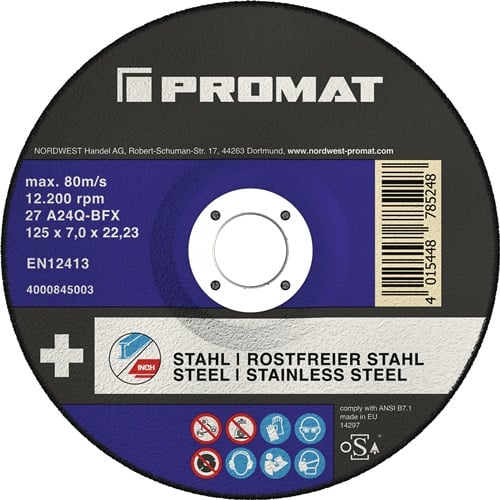 Promat Afbraamschijf | A24Q-BFX 2in1 | D125xS7mm | gebogen RVS/staal | gat 22,23 mm - 4000845003 4000845003