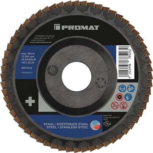 Promat Lamellenslijpschijf | ZA40Q-B 2in1 | d. 125 mm korreling 60 plat | RVS/staal zirkoniumkorund - 4000845304 4000845304