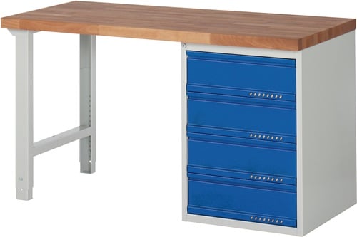 Werkbank | serie BK 650 | B1500xD700xH840mm beukenhout massief | lichtgrijs RAL7035 gentiaanblauw RA