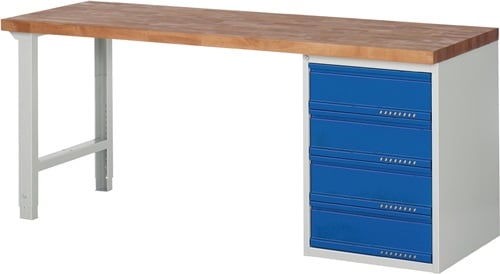 Werkbank | serie BK 650 | B2000xD700xH840mm beukenhout massief | lichtgrijs RAL7035 gentiaanblauw RA