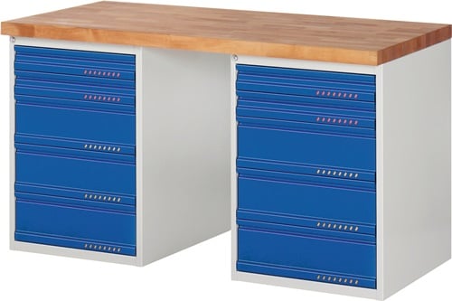 Werkbank | serie BK 650 | B1500xD700xH840mm | beukenhout | lichtgrijs RAL7035 gentiaanblauw 90004255