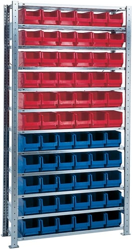 Promat Stellingkast | H2000xB1000xD300 mm | basistelling | 12 stalen legplanken | 30 x MK4 blauw | 36 x MK4 rood - 9000449846 9000449846