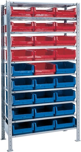 Promat Stellingkast | H2000xB1000xD500 mm | basistelling | 10 stalen legplanken | 14 x MK2Z blauw | 13 x MK2Z rood - 9000449848 9000449848