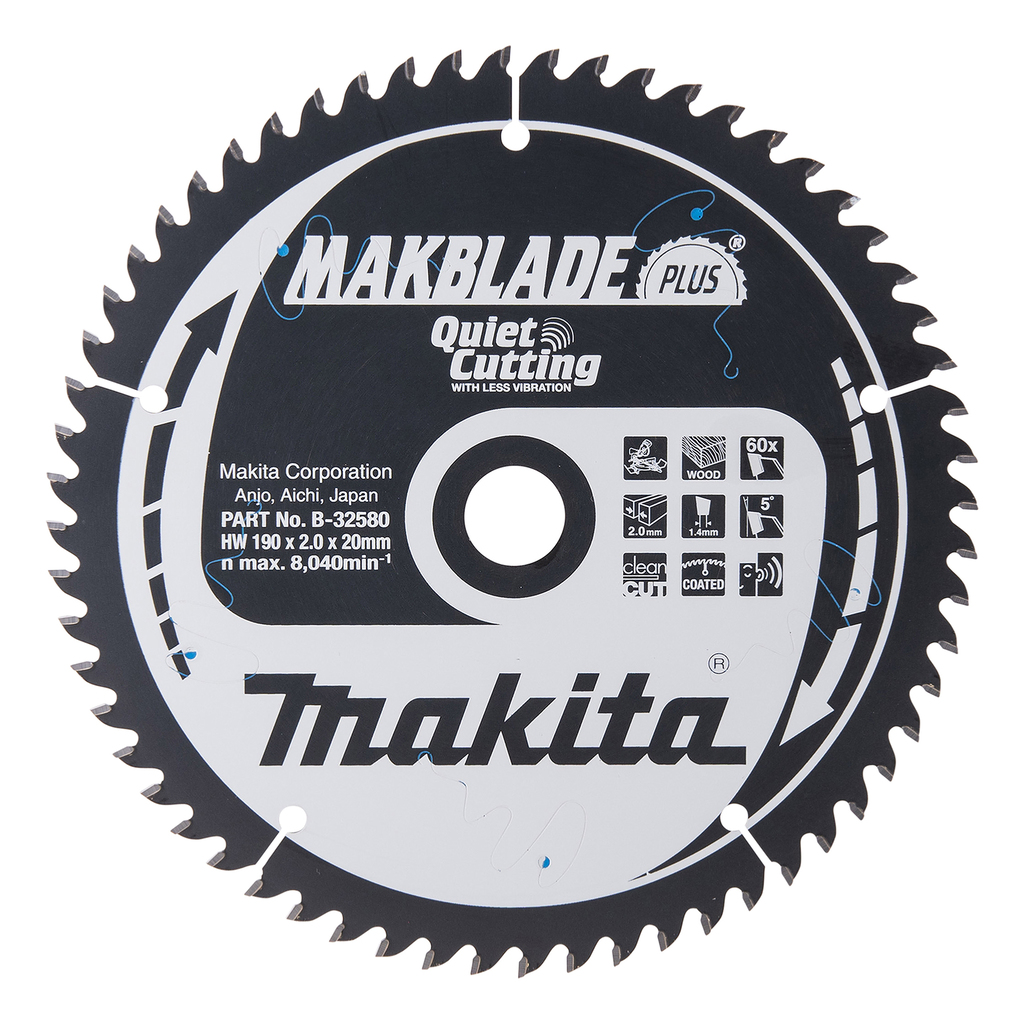 Makita Accessoires Afkortzaagblad Hout Makblade-Plus 190x20x2,0 60T 5g - B-32580