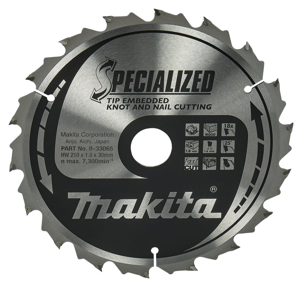 Makita Accessoires Cirkelzaagblad Hout (noest spijker) Tipe 210X30X1 9 18T 25G B-33065