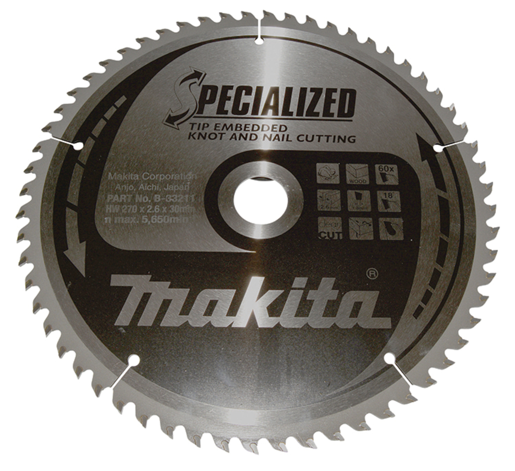 Makita Accessoires Cirkelzaagblad Hout | Noest/Spijker Embedded Tip 270x30x2,6 60T 18g - B-33211