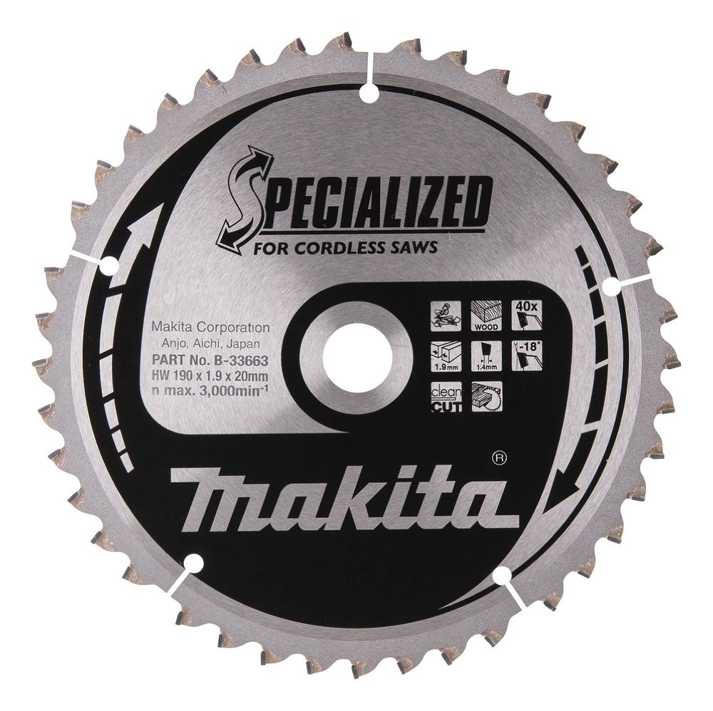 Makita Accessoires Afkortzaagblad Hout Specialized 190x20x1,9 40T -18g - B-33663