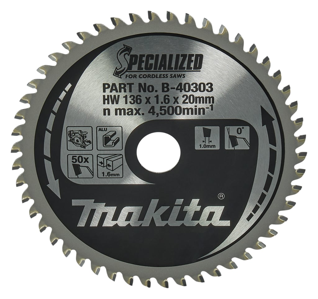 Makita Accessoires Cirkelzaagblad | Aluminium | 136X20X1,6 50T 0G - B-40303