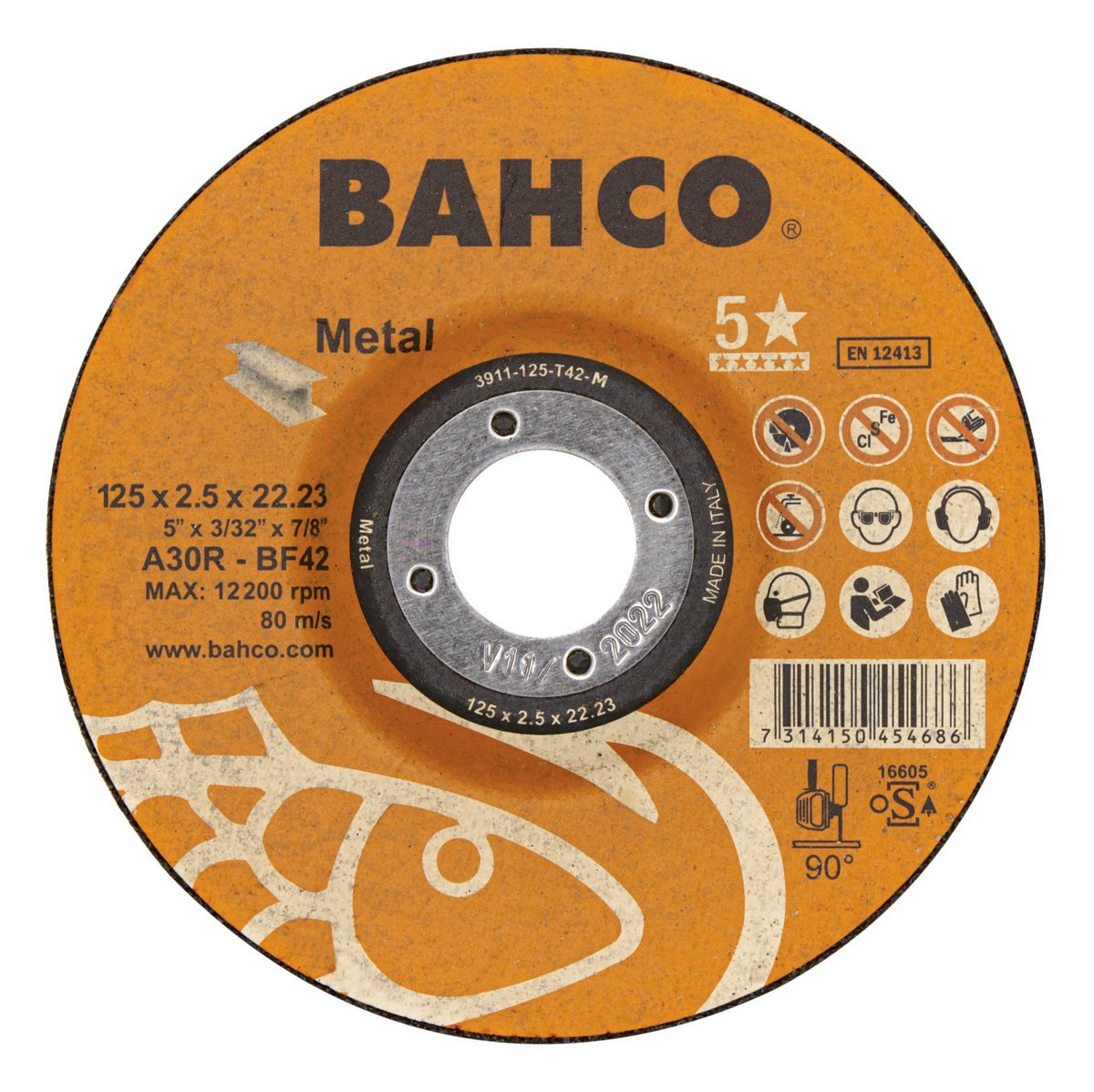 Bahco Slijpschijf | voor afbramen | voor metaal 115 x 2.5 x 22.23mm 3911-115-T42-M