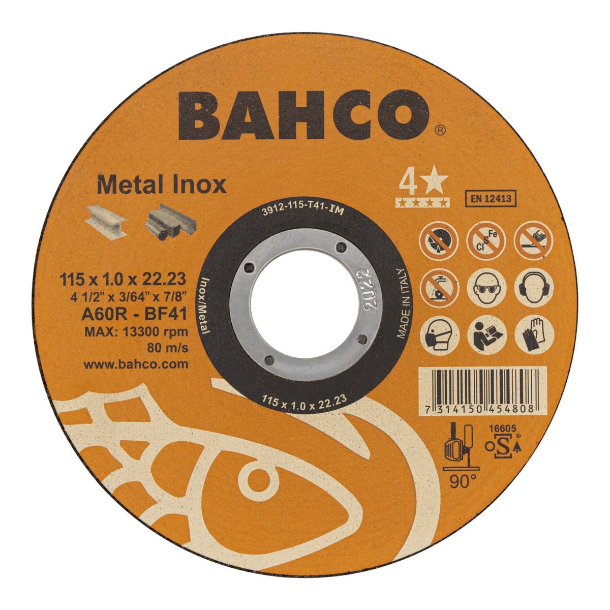 Bahco Slijpschijf | voor afbramen | voor metaal en RVS | 115 x 1.0 x 22.23 mm 3912-115-T41-IM