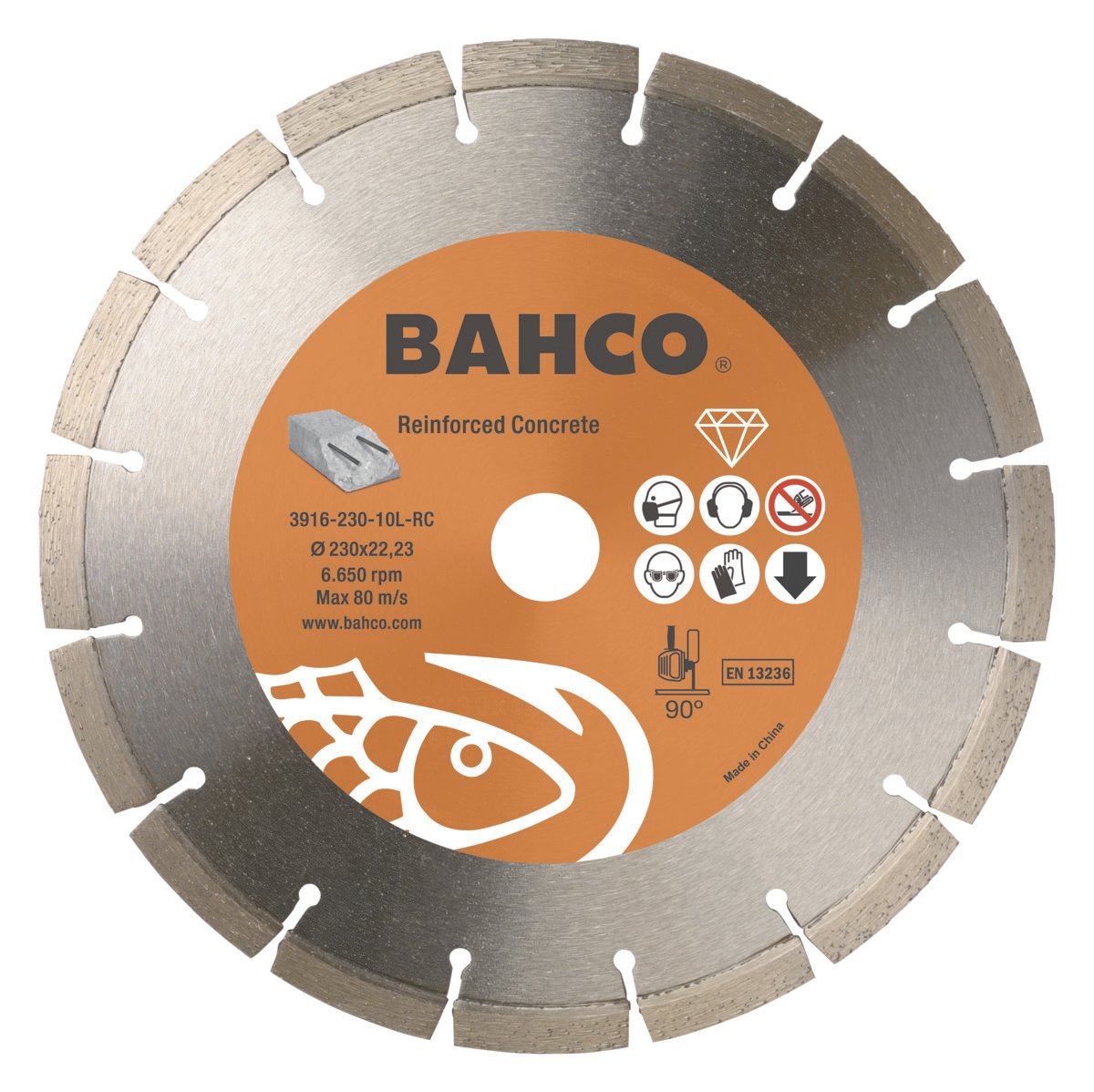 Bahco Slijpschijf | diamant | voor beton | natuursteen | marmer en bouwmaterialen | 230 x 2.5 x 22.23 mm 3916-230-10L-RC