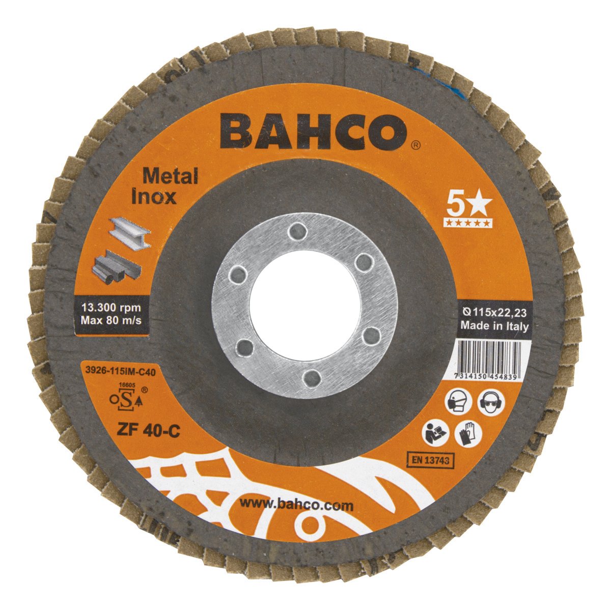 Bahco Lamellenschijf | voor afbramen | voor metaal en RVS | 115 x P80 x 22.23 mm - 3926-115IM-C80
