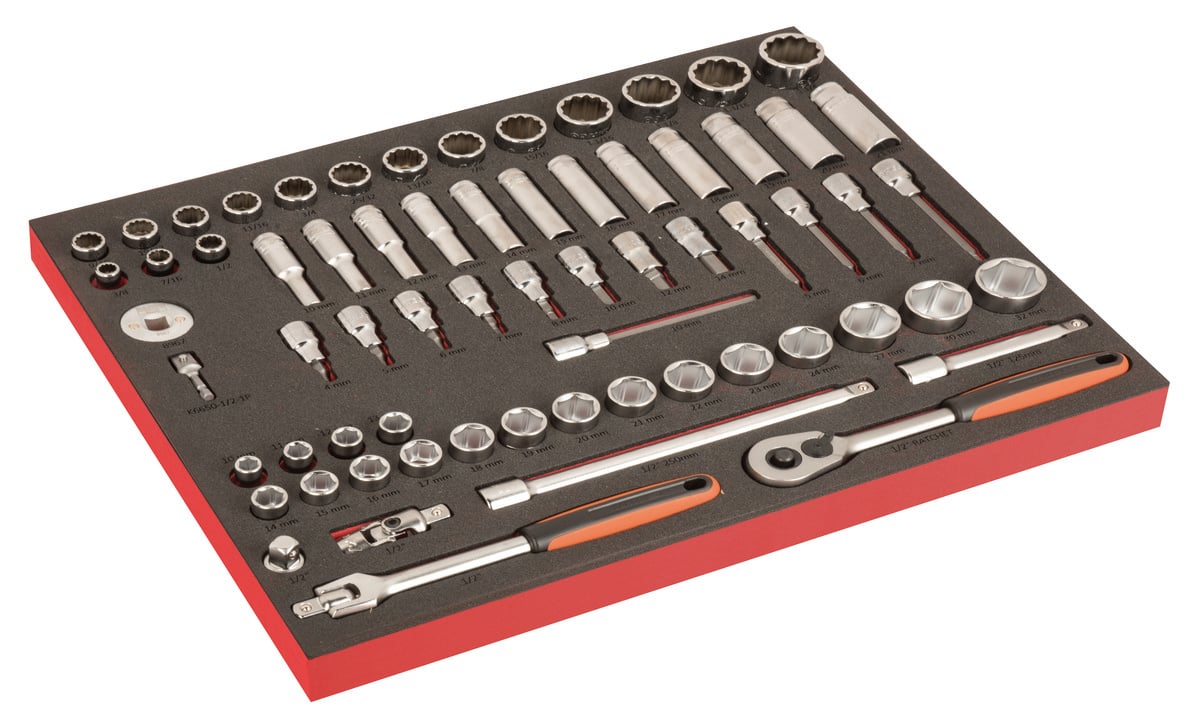 Bahco Foaminlay Fit&Go 3 3 met doppen en toebehoren en lange doppen en toebehoren 1 2" met lasermarkering 67-delig FF1A196LM