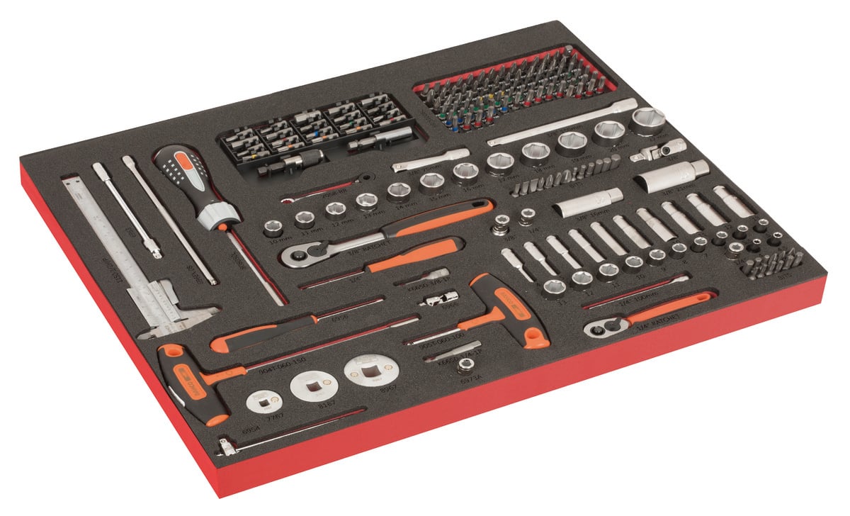 Bahco Foaminlay Fit&Go 3 3 met doppen en toebehoren 1 4" en 3 8" | T-greep schroevendraaiers | schuifmaat en bits met lasermarkering 192-delig