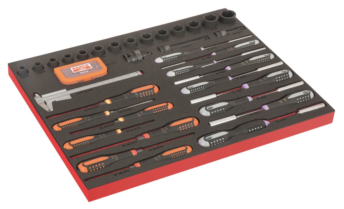 Bahco Foaminlay Fit&Go 3 3 met slagdoppen 1 2" | ERGO schroevendraaiers | bits en schuifmaat met lasermarkering 65-delig FF1A222LM