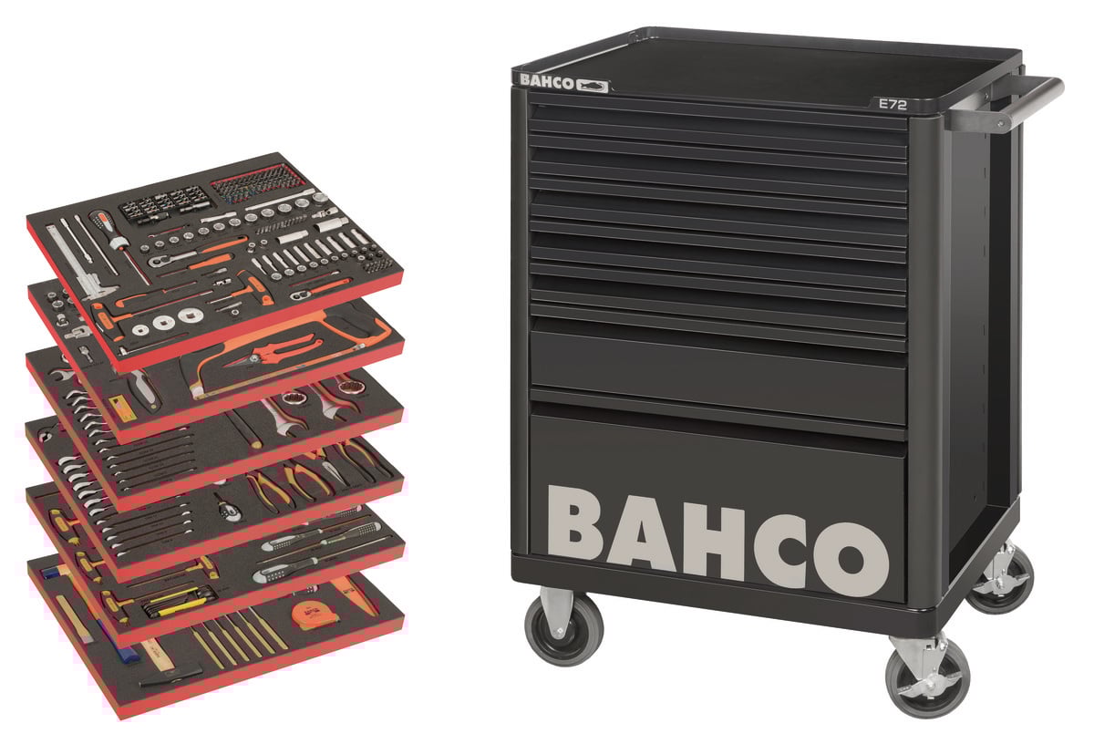 Bahco Gereedschapswagen 26" E72 met 7 lades | zwart | voor algemeen gebruik | inclusief 6 gevulde lades 346-delig LARGE