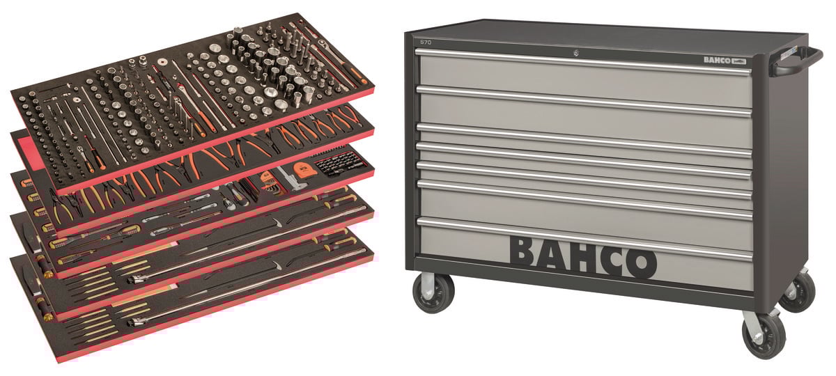 Bahco Gereedschapswagen 53" C75 met 7 lades | zwart-grijs | voor algemeen gebruik | inclusief 5 gevulde lades 457-delig XXL
