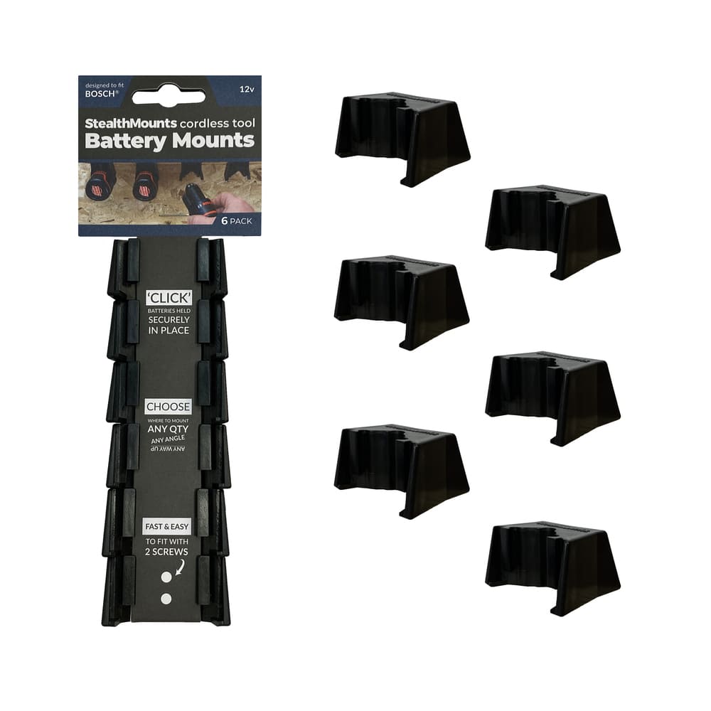 StealthMounts BM-BO108-BLK-6 Accuhouder voor Bosch 10.8/12V | Zwart | 6-pack - BM-BO108-BLK-6