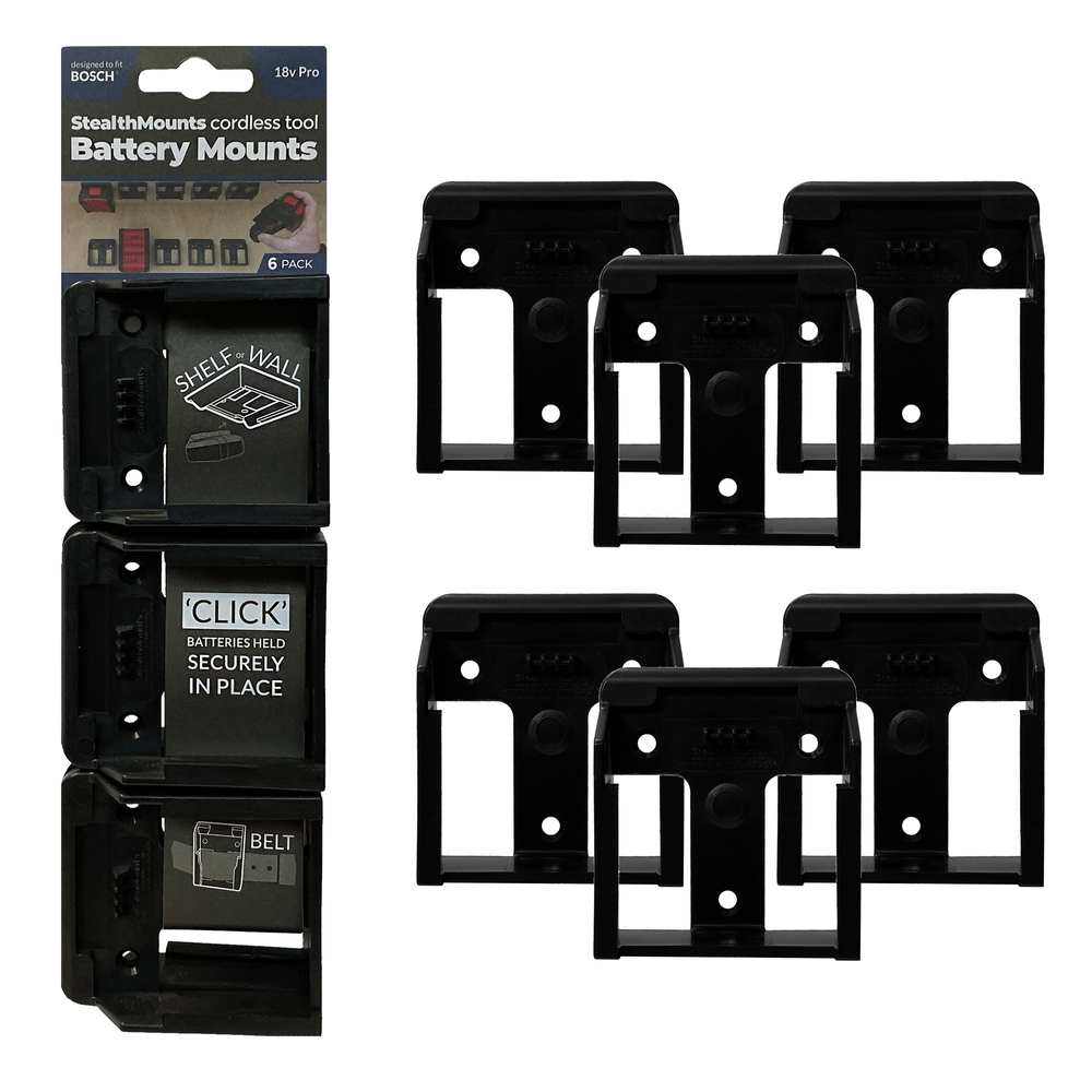 Stealthmounts Batterijhouders voor Bosch 18v | Zwart | 6 stuks - BM-BO18-6