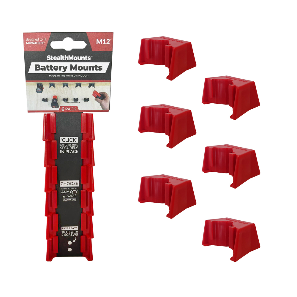 Stealthmounts Batterijhouders voor Milwaukee M12 | Rood | 6 stuks - BM-MW12-RED-6