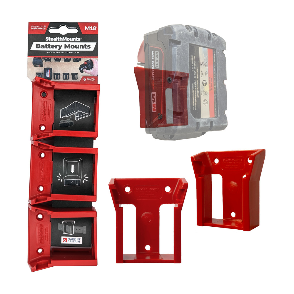 Stealthmounts Batterijhouders voor Milwaukee M18 18v | Rood | 6 stuks - BM-MW18-RED-6 afbeelding