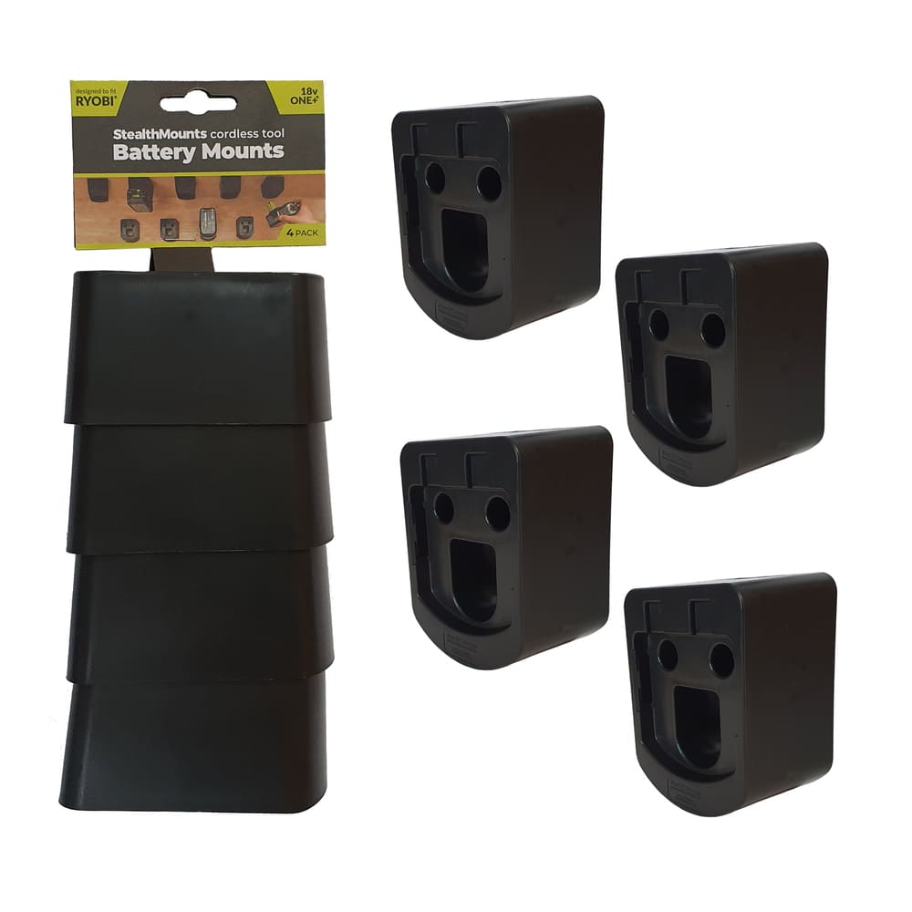 StealthMounts BM-RY18-4 Accuhouders voor Ryobi 18v ONE+ | Zwart | 4 stuks - BM-RY18-4
