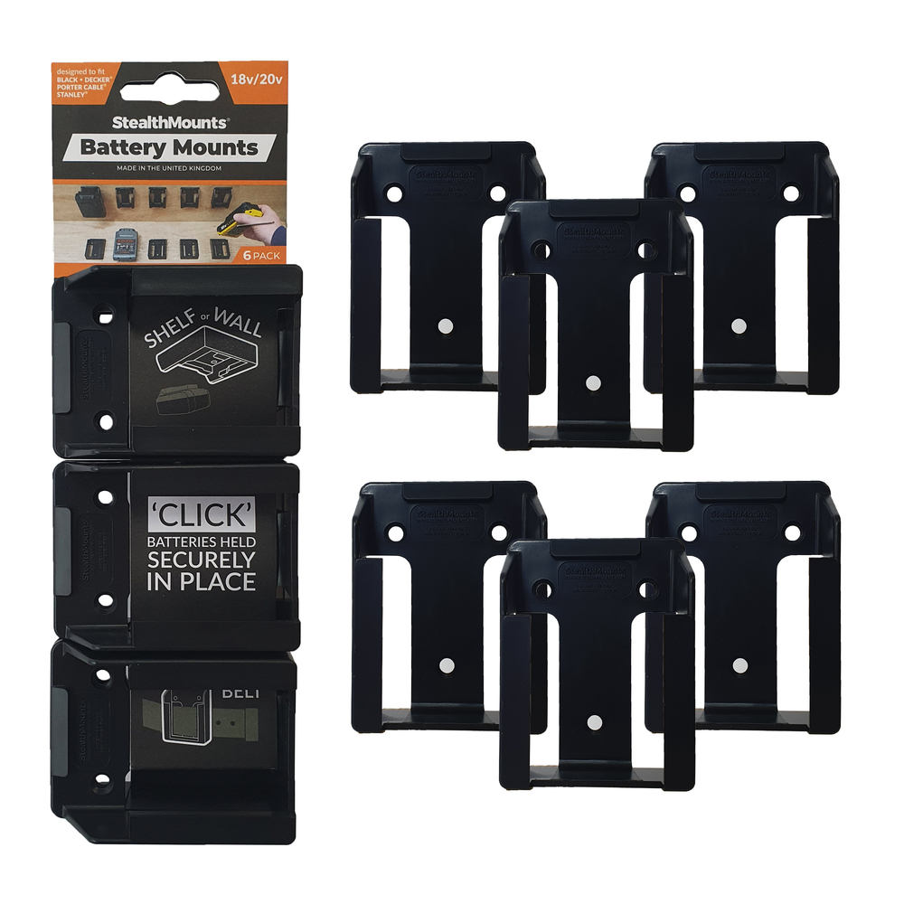 Stealthmounts Batterijhouders Stanley/Black&Decker/Porter Kabel | Zwart | 6 stuks - BM-SBP-BLK-6