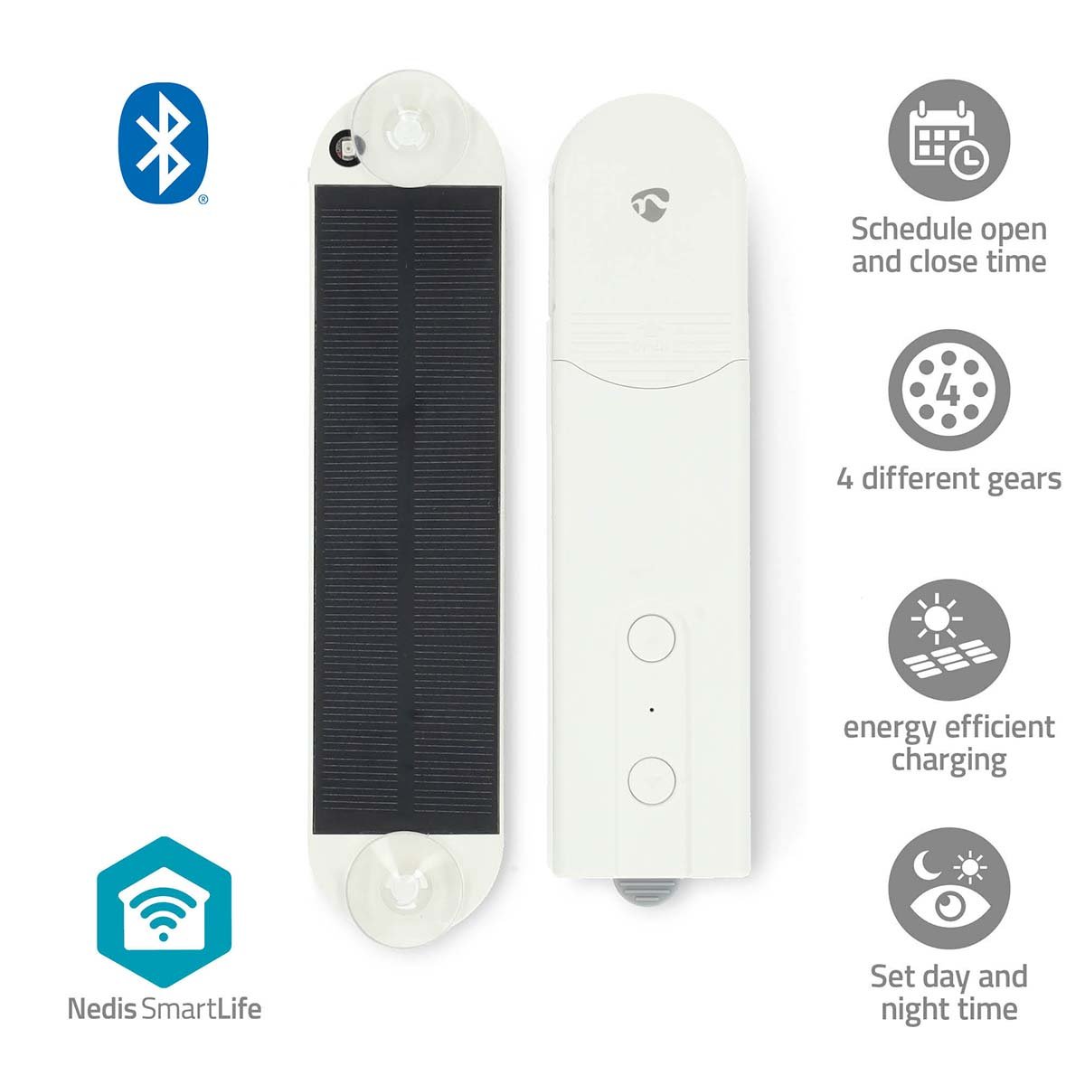 Nedis SmartLife Gordijnrobot | Kabelsysteem | Paneelgordijnen Rolgordijnen Vouwgordijnen | Netvoeding Solar Powered | 2000 mAh | Bluetooth |